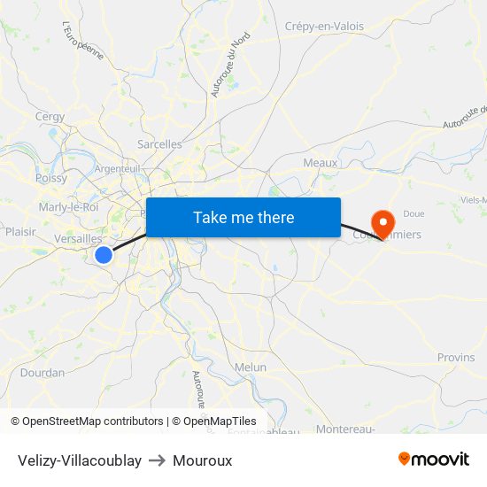 Velizy-Villacoublay to Mouroux map