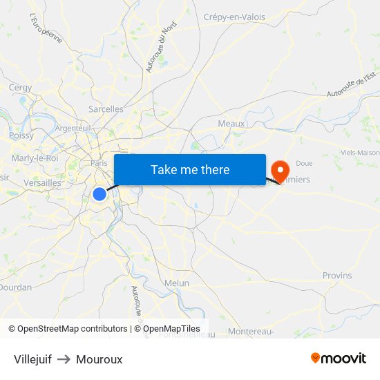 Villejuif to Mouroux map