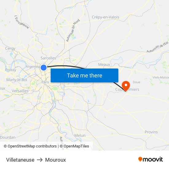 Villetaneuse to Mouroux map