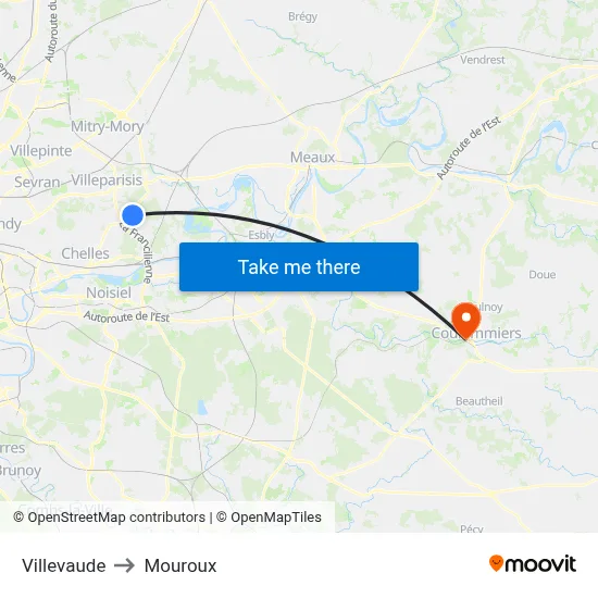 Villevaude to Mouroux map