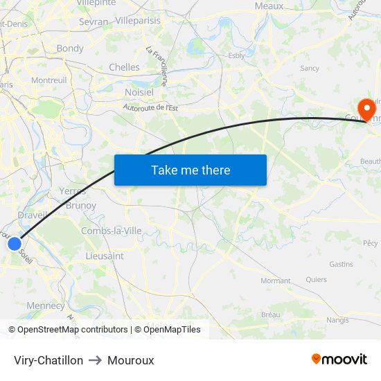 Viry-Chatillon to Mouroux map