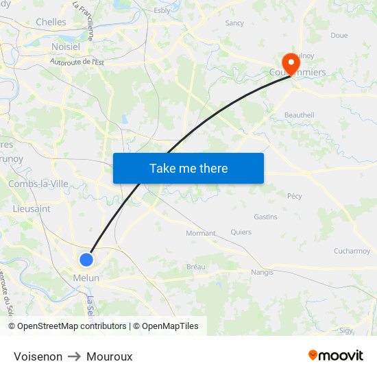 Voisenon to Mouroux map