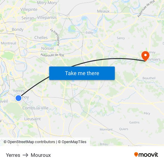 Yerres to Mouroux map