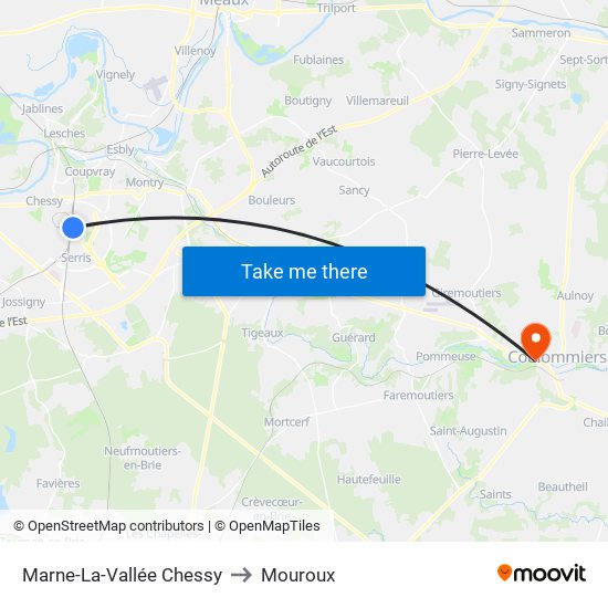 Marne-La-Vallée Chessy to Mouroux map