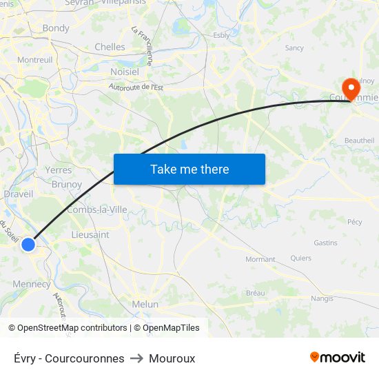 Évry - Courcouronnes to Mouroux map