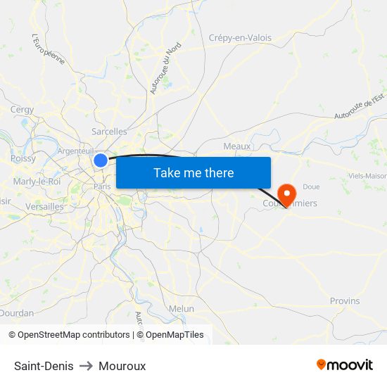 Saint-Denis to Mouroux map
