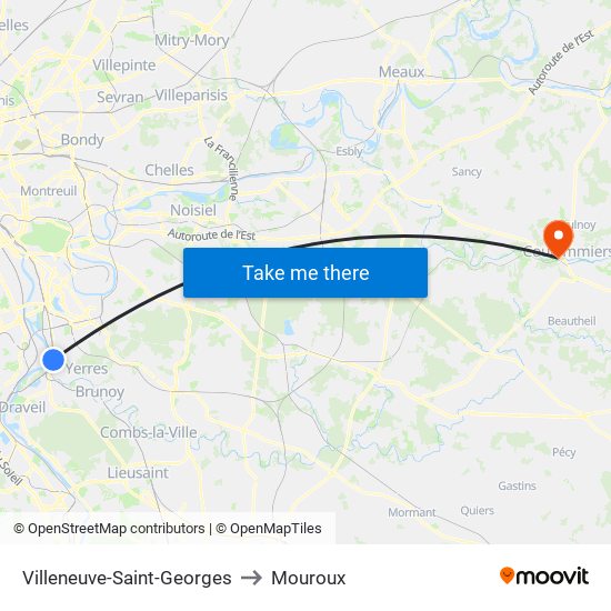 Villeneuve-Saint-Georges to Mouroux map