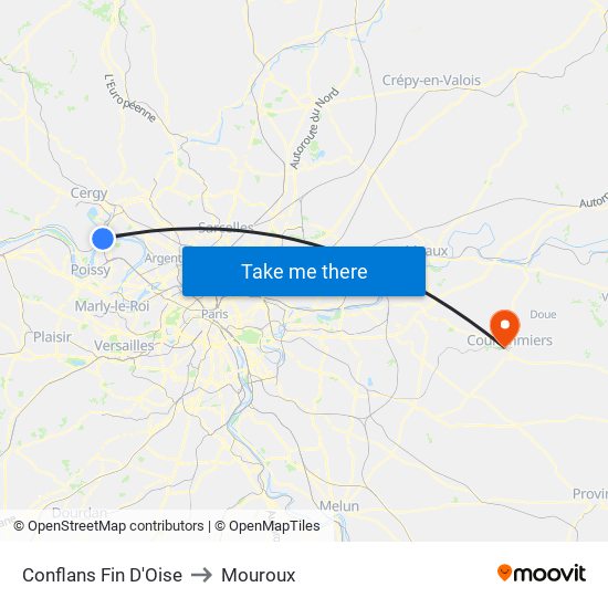 Conflans Fin D'Oise to Mouroux map