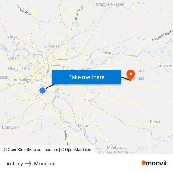 Antony to Mouroux map