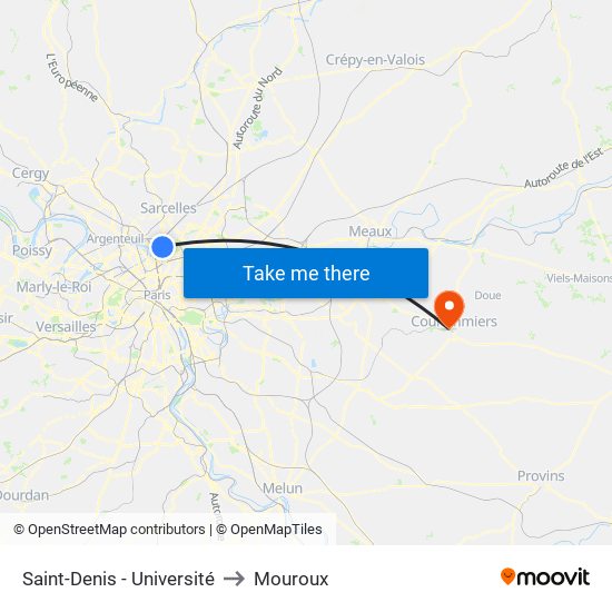 Saint-Denis - Université to Mouroux map
