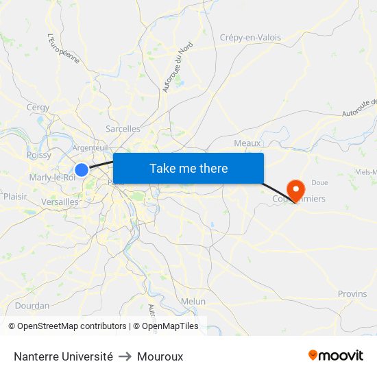 Nanterre Université to Mouroux map