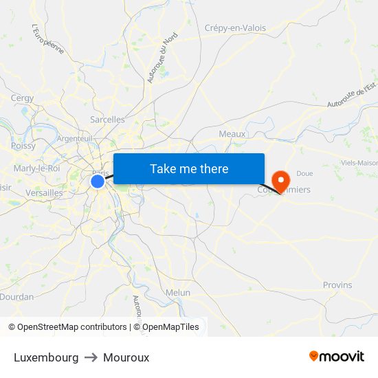 Luxembourg to Mouroux map