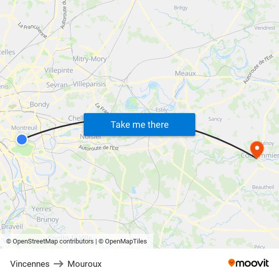 Vincennes to Mouroux map