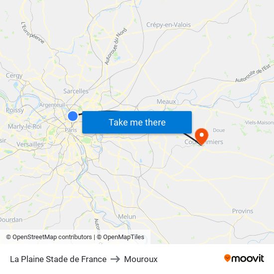 La Plaine Stade de France to Mouroux map