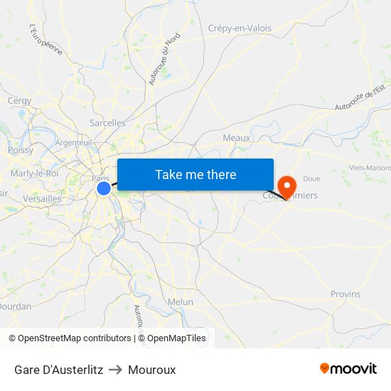 Gare D'Austerlitz to Mouroux map