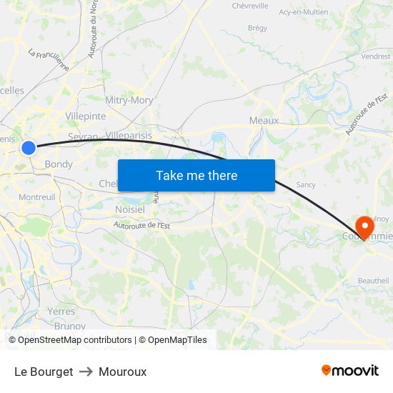 Le Bourget to Mouroux map