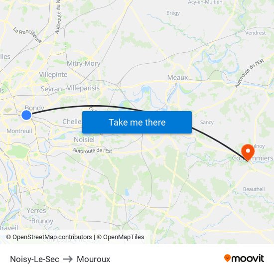 Noisy-Le-Sec to Mouroux map