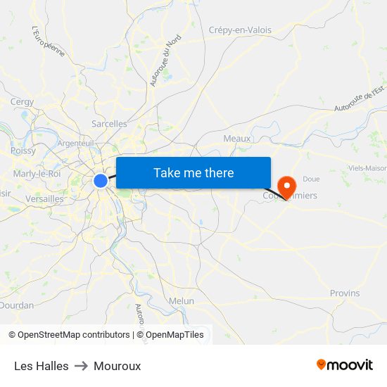 Les Halles to Mouroux map