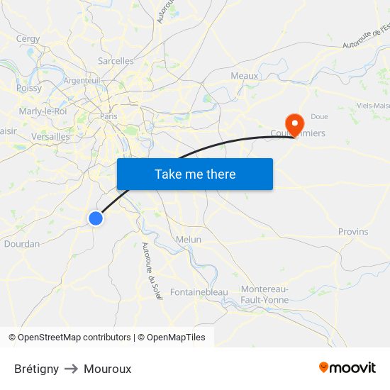 Brétigny to Mouroux map