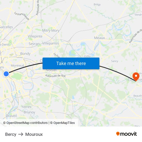 Bercy to Mouroux map