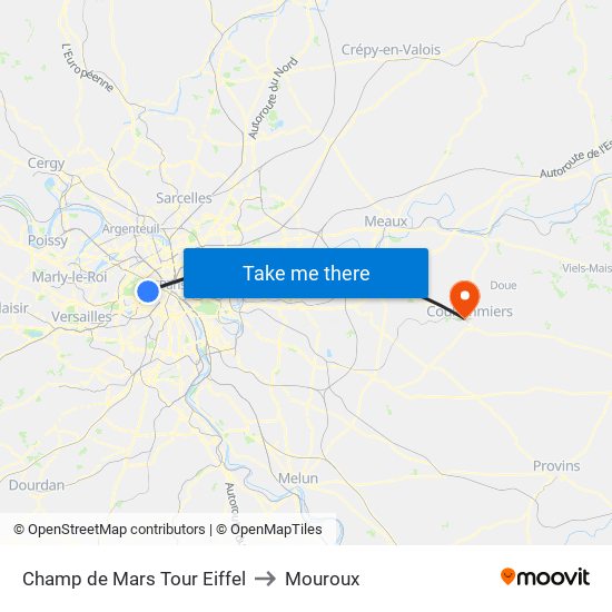 Champ de Mars Tour Eiffel to Mouroux map