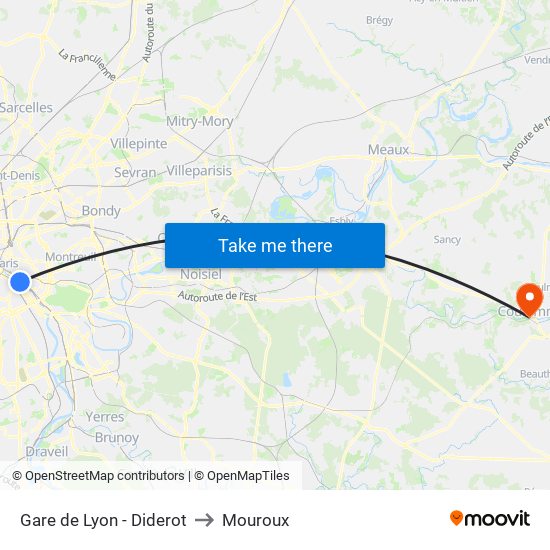 Gare de Lyon - Diderot to Mouroux map