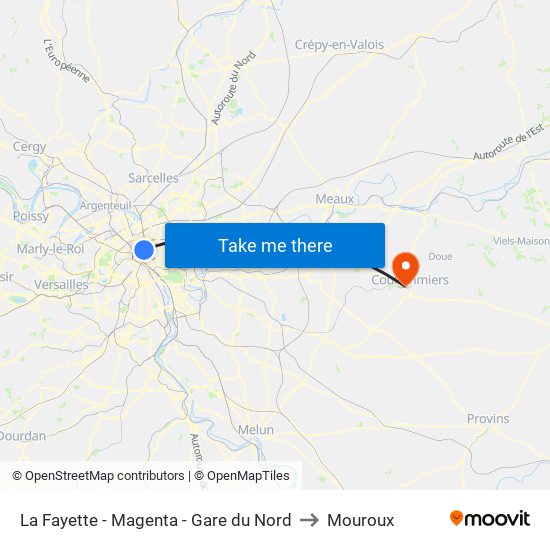 La Fayette - Magenta - Gare du Nord to Mouroux map