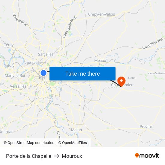 Porte de la Chapelle to Mouroux map