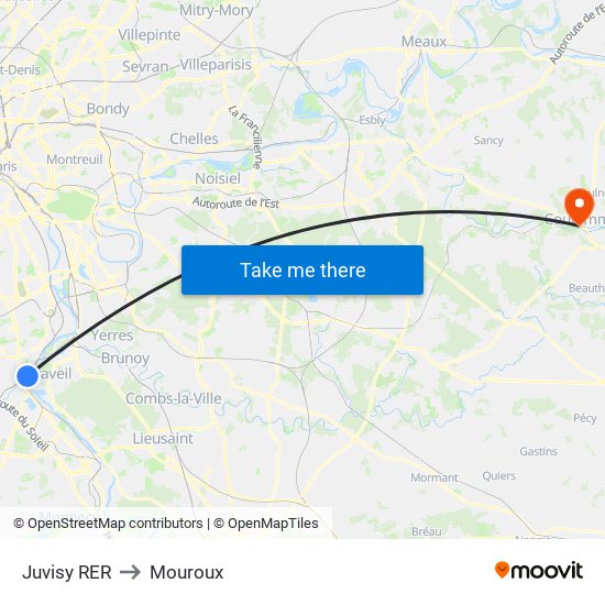 Juvisy RER to Mouroux map