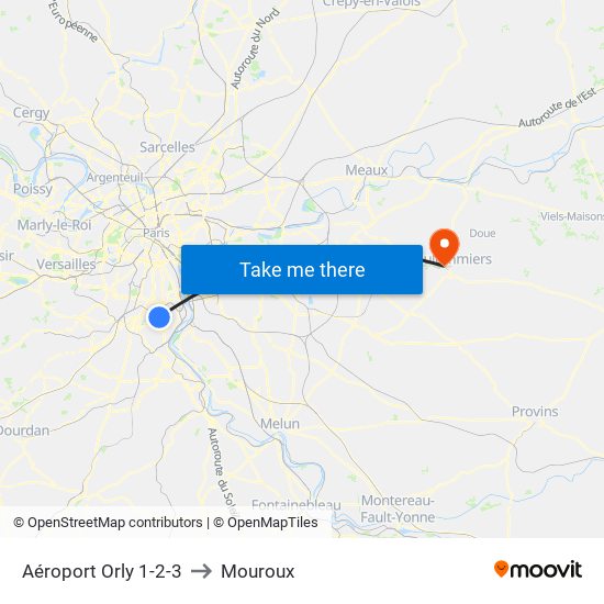 Aéroport Orly 1-2-3 to Mouroux map