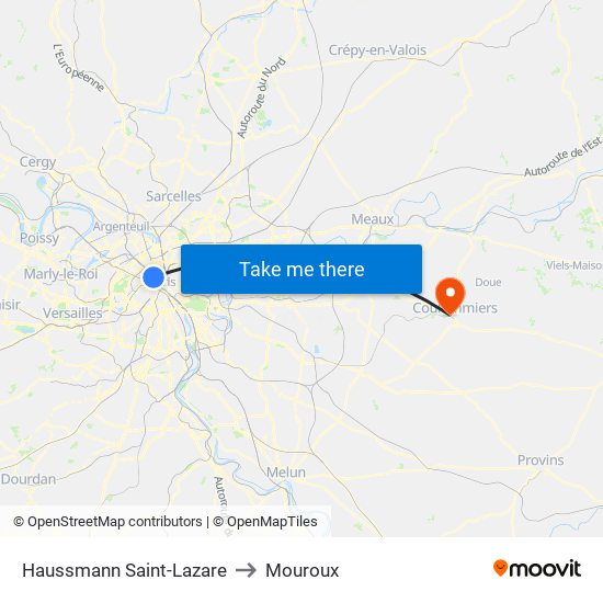 Haussmann Saint-Lazare to Mouroux map