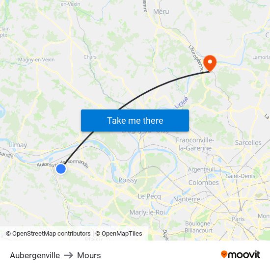 Aubergenville to Mours map
