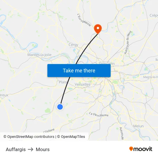 Auffargis to Mours map
