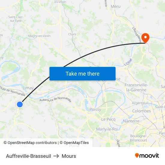 Auffreville-Brasseuil to Mours map