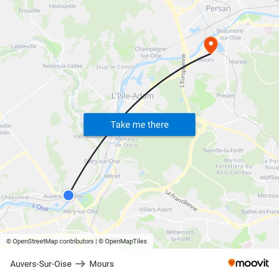 Auvers-Sur-Oise to Mours map