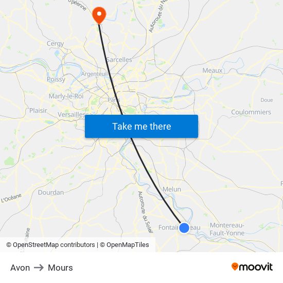 Avon to Mours map