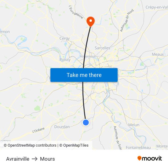 Avrainville to Mours map