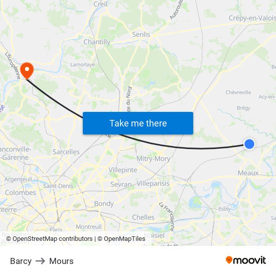 Barcy to Mours map