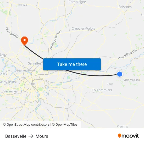 Bassevelle to Mours map