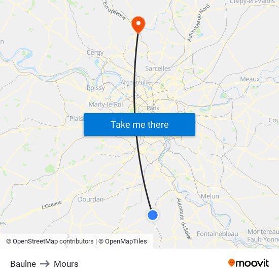Baulne to Mours map