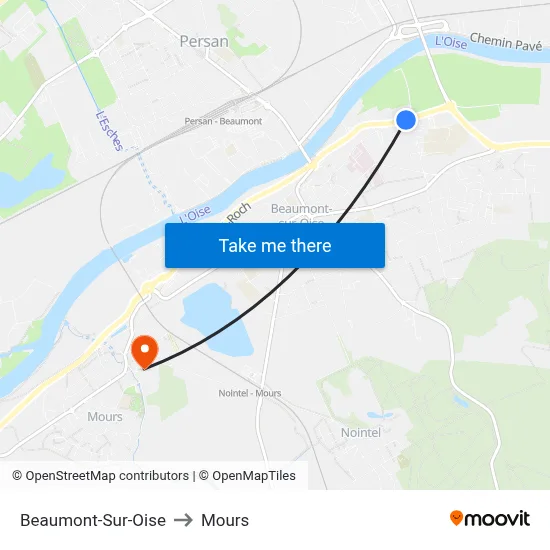 Beaumont-Sur-Oise to Mours map