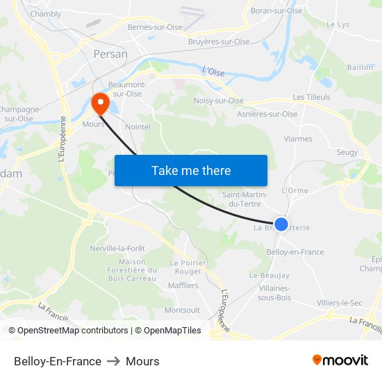 Belloy-En-France to Mours map