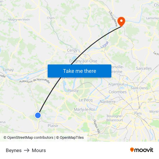Beynes to Mours map