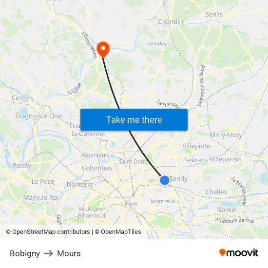 Bobigny to Mours map