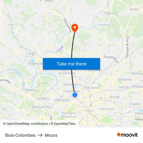 Bois-Colombes to Mours map