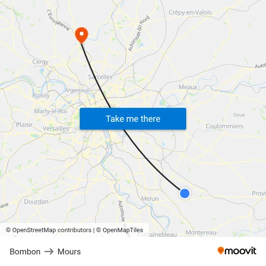 Bombon to Mours map