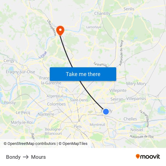 Bondy to Mours map