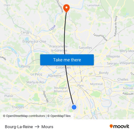 Bourg-La-Reine to Mours map
