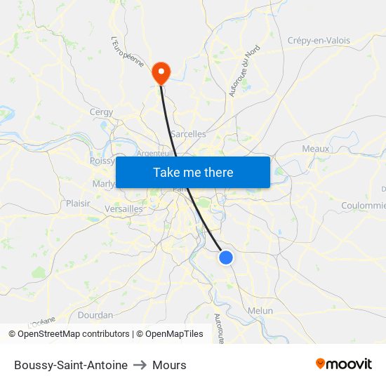 Boussy-Saint-Antoine to Mours map