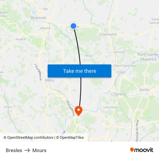 Bresles to Mours map